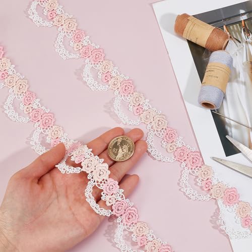 Dentelle brodée fleurs roses MAYJOYDIY haute précision pour customisation