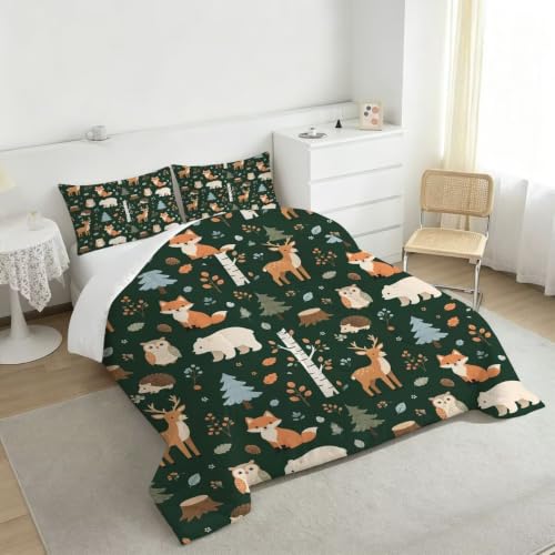 Image of Twin Green Forest Animal Comforter Set for Kids Bedroom Decor