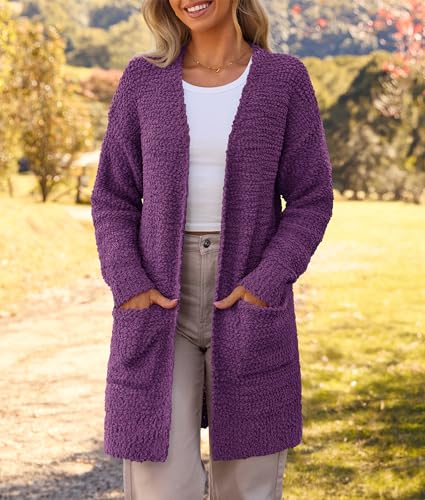 Image of MEROKEETY Women's Long Sleeve Soft Chunky Knit Sweater Open Front Cardigans Outwear Coat