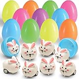 PRETEX Toy Filled Eggs Pull n Go Easter Bunnies - Set of 6 Pre Filled Easter Eggs and Basket Stuffers or Party Favors - Adorable Bunny Toys for Kids