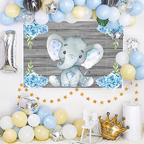 Aofoto 10X6.5Ft Cute Baby Elephant Backdrop Baby Shower Party Decoration Photography Background Watercolor Flowers Grey Wood Cartoon Girl Kid Boy Birthday Cake Dessert Table Banner Photo Studio Props #TOP3