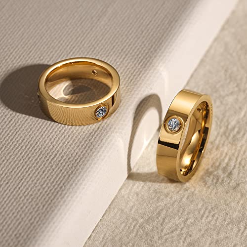 14K Gold Plated Band Rings for Women, Solitaire Rings with CZ, 316L Stainless Steel Chunky Cubic Zirconia Enhancer Ring, Trendy LOVE Engraved Rings2
