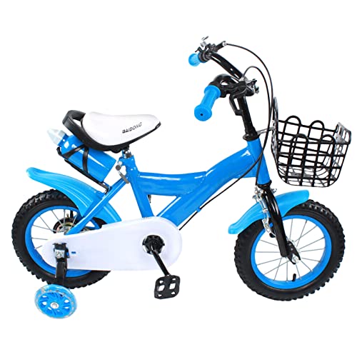 Zalydala Bicicletta per bambini da 12 pollici, per bambini, 2 – 7 anni, con ruote di supporto, freno a mano, in acciaio al carbonio, giallo, rosso, blu (blu)
