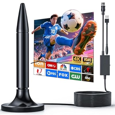 TV Antenna 2026 Indoor with Signal Booster – Long Range Digital HD Antenna for Smart and Older TVs, Supports Local Channels, 4K, and 1080p