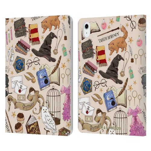 Head Case Designs Officially Licensed Harry Potter Hogwarts Pattern Deathly Hallows XXXVII Leather Wallet Case Compatible With Apple iPad Air 11 2020/2022/2024/2025
