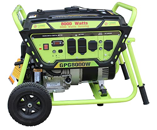 Green-Power America 8000 Watt Home Backup Portable Gasoline Generator, Manual Start, with Wheel and...