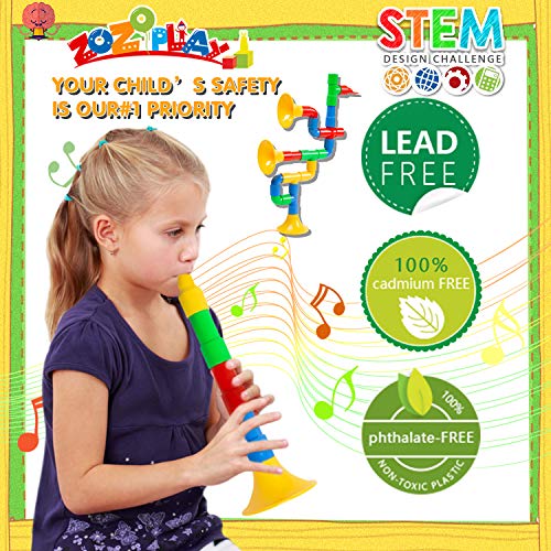 ZoZoplay STEM Toys Tube Locks 72 Piece Tubular Pipes & Spouts & Joints & Whistles Learning Educational Building Block Set with Wheels Gift for Boys Girls - Thumbnail 5