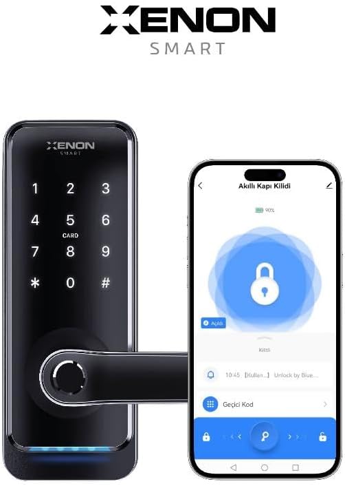 Xenon Smart Akıllı Kapı Kilidi | Parmak İzli Şifreli Bluetooth Gateway Uyumlu Siyah (X8056)