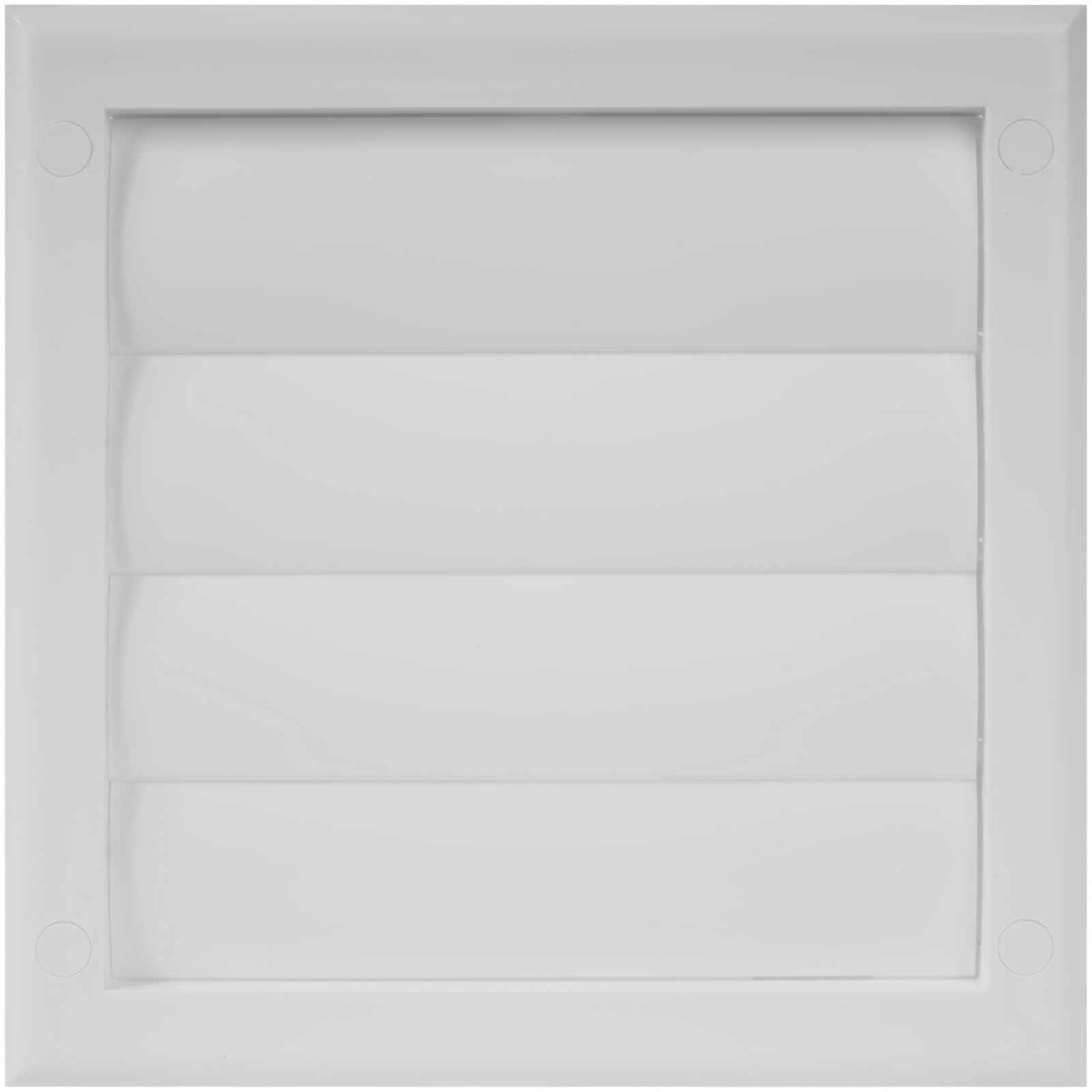 ø4" Inch White Square Exhaust Vent Cover- Louvered Dryer Duct Vent Cover - Vent Hood with Shutters - One-Directional Plastic Air Grille - Hidden Screw Holes