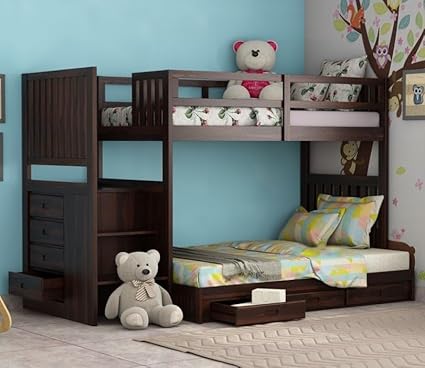 COBRA CRAFT Sheesham Wood Bunk Bed with Drawer Storage Wooden Double Bed Bed Furniture for Bedroom Living Room Home (Walnut)