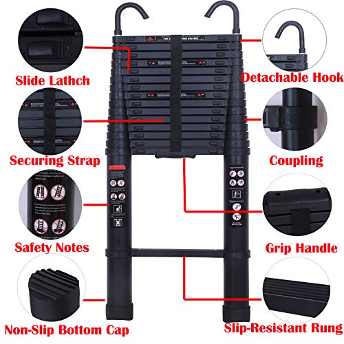 6.2m Aluminium Extension Ladder Multi Purpose Ladder with Hook Folding Step Ladder Telescopic Max Capacity 150kg/330lbs 3 6.2m Aluminium Extension Ladder Multi Purpose Ladder with Hook Folding Step Ladder Telescopic Max Capacity 150kg/330lbs - Image 3