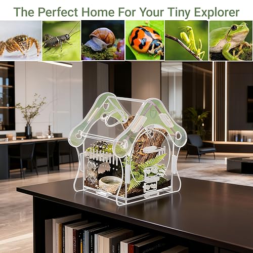 Image of Jumping Spider Enclosure Kit, Acrylic Habitat with Magnetic Door, 3.5 inch L x 3.5 inch W x 4.9 inch H, for Jumping Spiders, Tarantulas, Mantis, Beetles