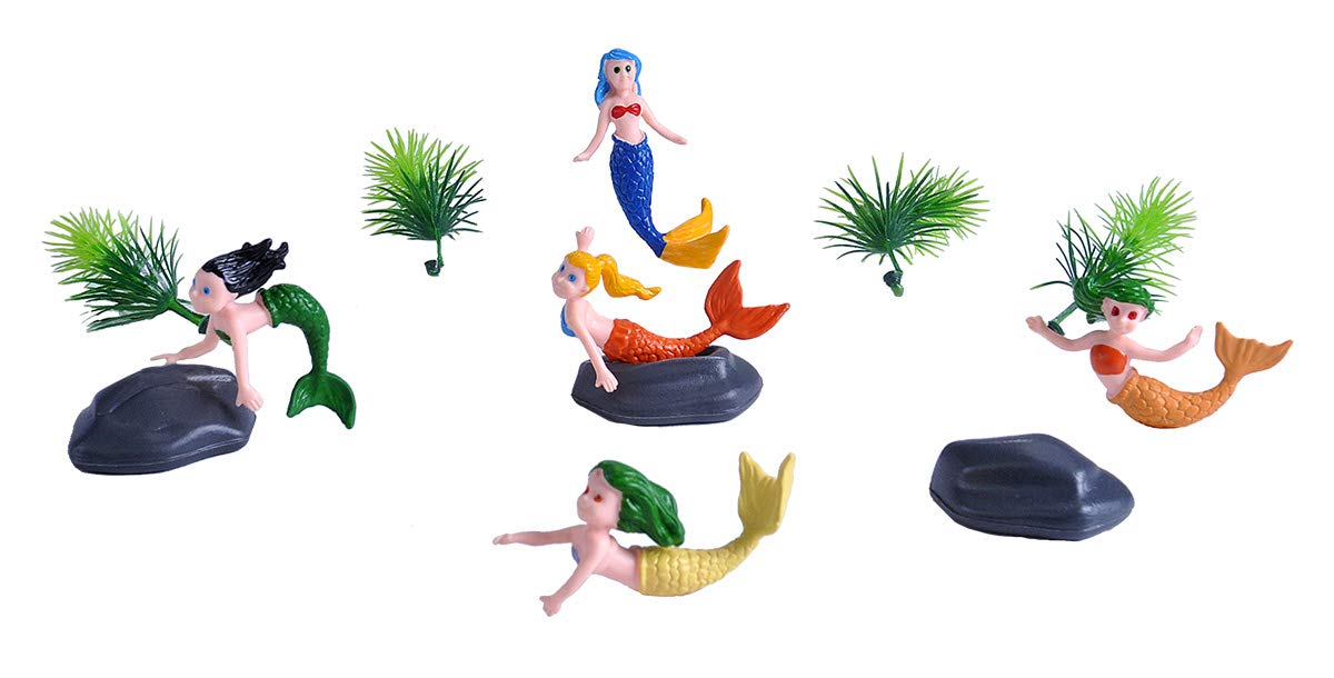 Wild Republic Mermaid Figurines Bucket, Toy Bucket, Mermaid Doll, Aquatic Animals, Gifts for Girls, Bath Toys, 12Piece