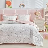 Joyreap 6pcs Bed in a Bag for Girls, Colorful Polks Dots Pink Design, Twin Size Microfiber Comforter Sheet Set, Soft Cozy Bedding Comforter Set for All Season