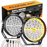 Auxbeam RAY-L Series 9 Inch LED Off-Road Lights 318W 34180LM, with Amber White DRL 3 Modes Round Offroad Lighting, Spot Beam Driving Light Bar for 4x4 Truck SUV ATV UTV, Pair