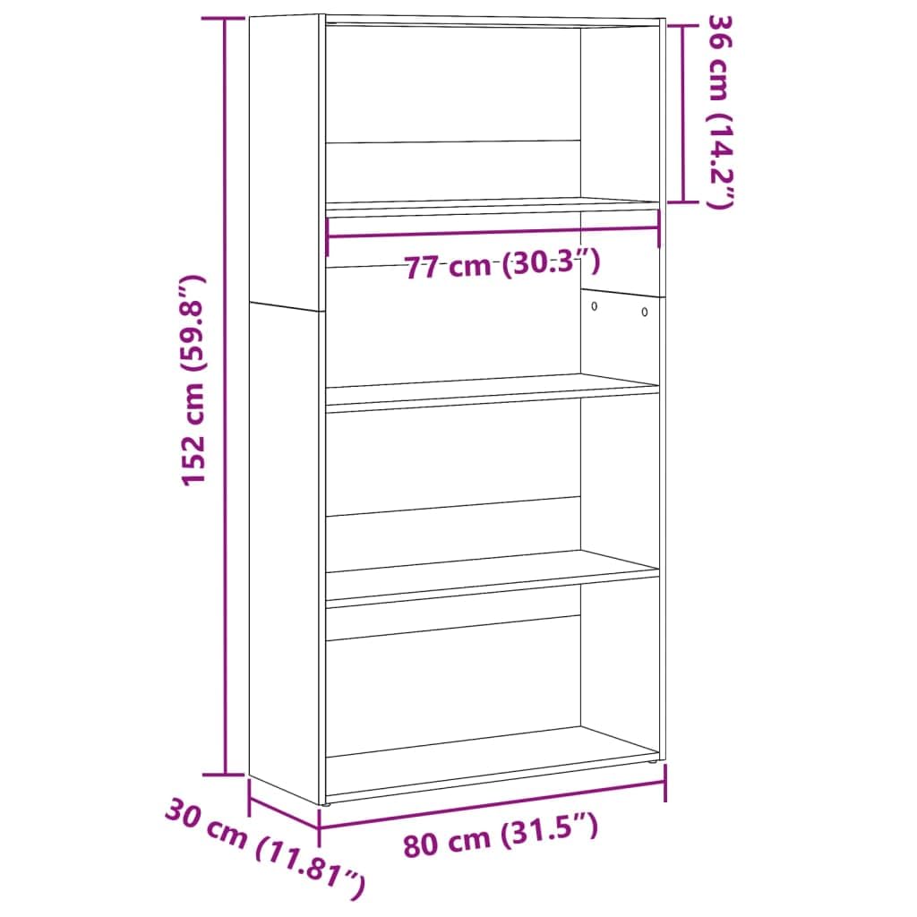 Generisch Bücherregal Artisan-Eiche 80x30x152 cm Holzwerkstoff,Möbel,Regalsysteme,Bücherregale Bücherschränke-857948