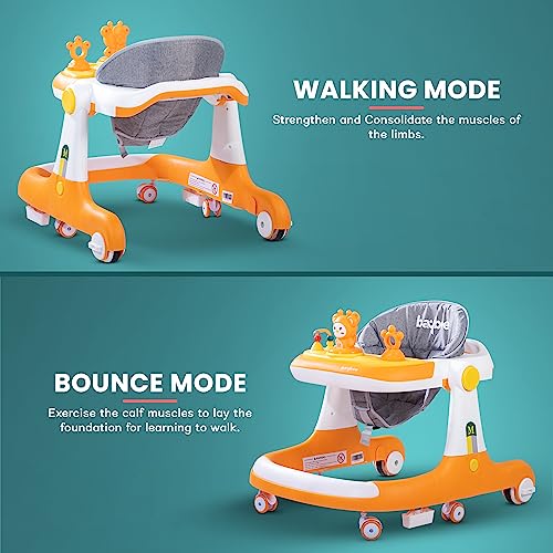 Image of Baybee Magnum 2 in 1 Baby Walker for Kids, Round Kids Push Walker with Parental Handle & Height Adjustable, Foldable Activity Walker for Baby with Musical Toy Bar for 6-18 Months Boys Girls (Yellow)