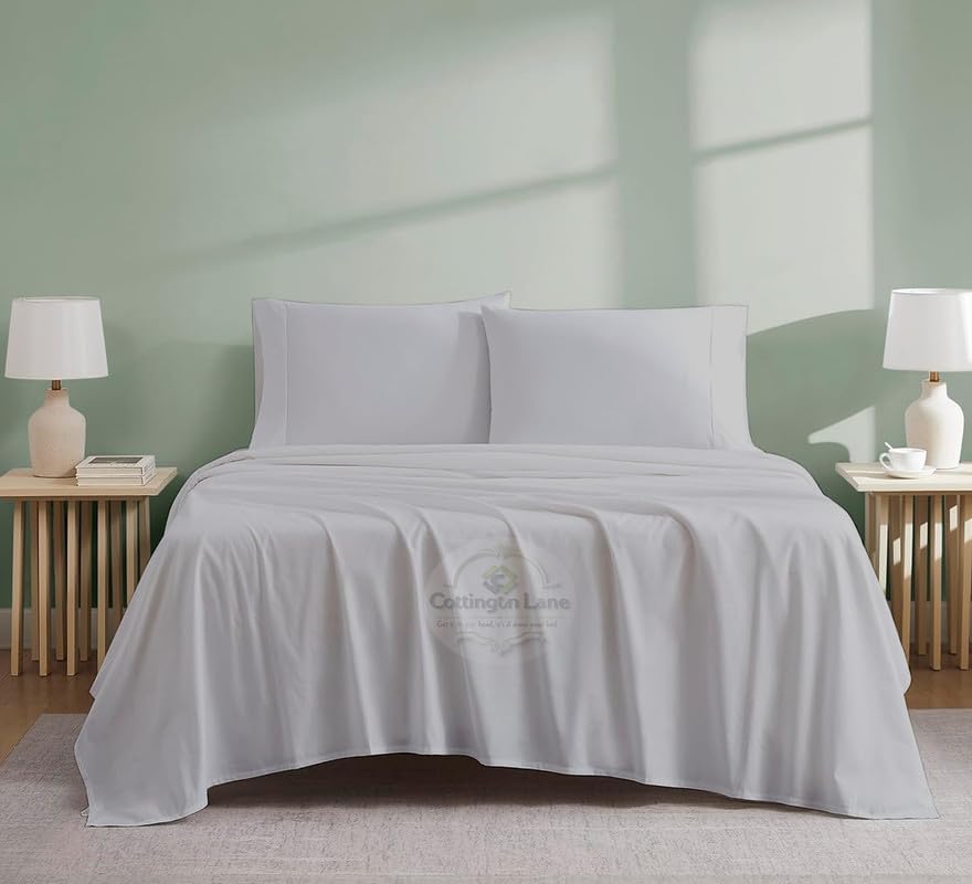 Bed Sheet Set:Olympic Queen Sheets (Light Grey), 400 Thread Count Cotton, Fits Up to 12" Deep Mattress with Crib Skirt: Light Grey Crib Skirt, 100% Cotton,14" Drop (Nursery Bedding).