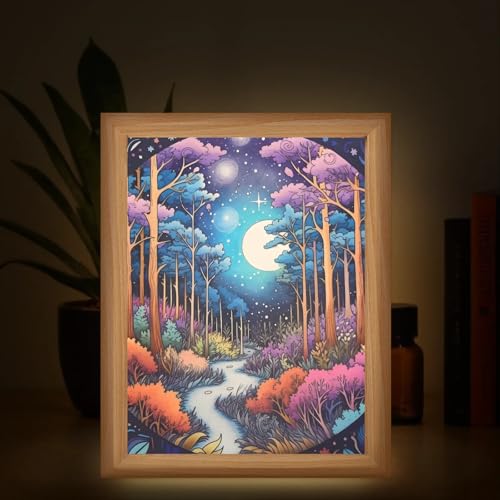 Light Up Painting, Abstract Forest Wall Art Picture Light Glitter Forest Light Up Desktop Art Decor, 10 Brightness, USB Powered, 3 Lighting Modes, Anxiety Relief Gift for Bedroom Home - Without Frame