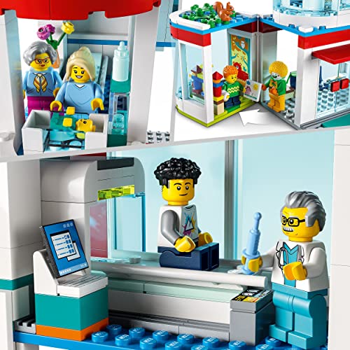 LEGO 60330 City L’Hôpital, Set de Construction, Jouet Camion d’Ambulance, Hélicoptère et 12 Minifigurines, pour Garçons et Filles Dès 7 Ans