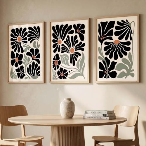Image of kotart Abstract Botanical Art Home Decoration Painting | Floral Paintings With Frame For Living Room Bed Room Hotel Wall Decor Digital Reprint Set of 3 (35x37 Inch)