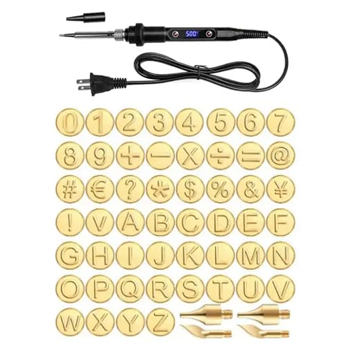 Holzverbrennungswerkzeug, Stift mit Brennspitzen-Set, 26 englische Buchstaben, Schnitzen, Brandmalerei, Stiftspitzen, Schablone, Lötkolben für Holzbearbeitung (Lötkolben + 56-teiliges Set)