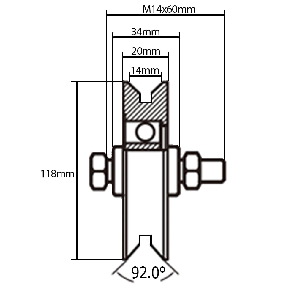 120 mm V-Nut Rad mit 1 Kugellager