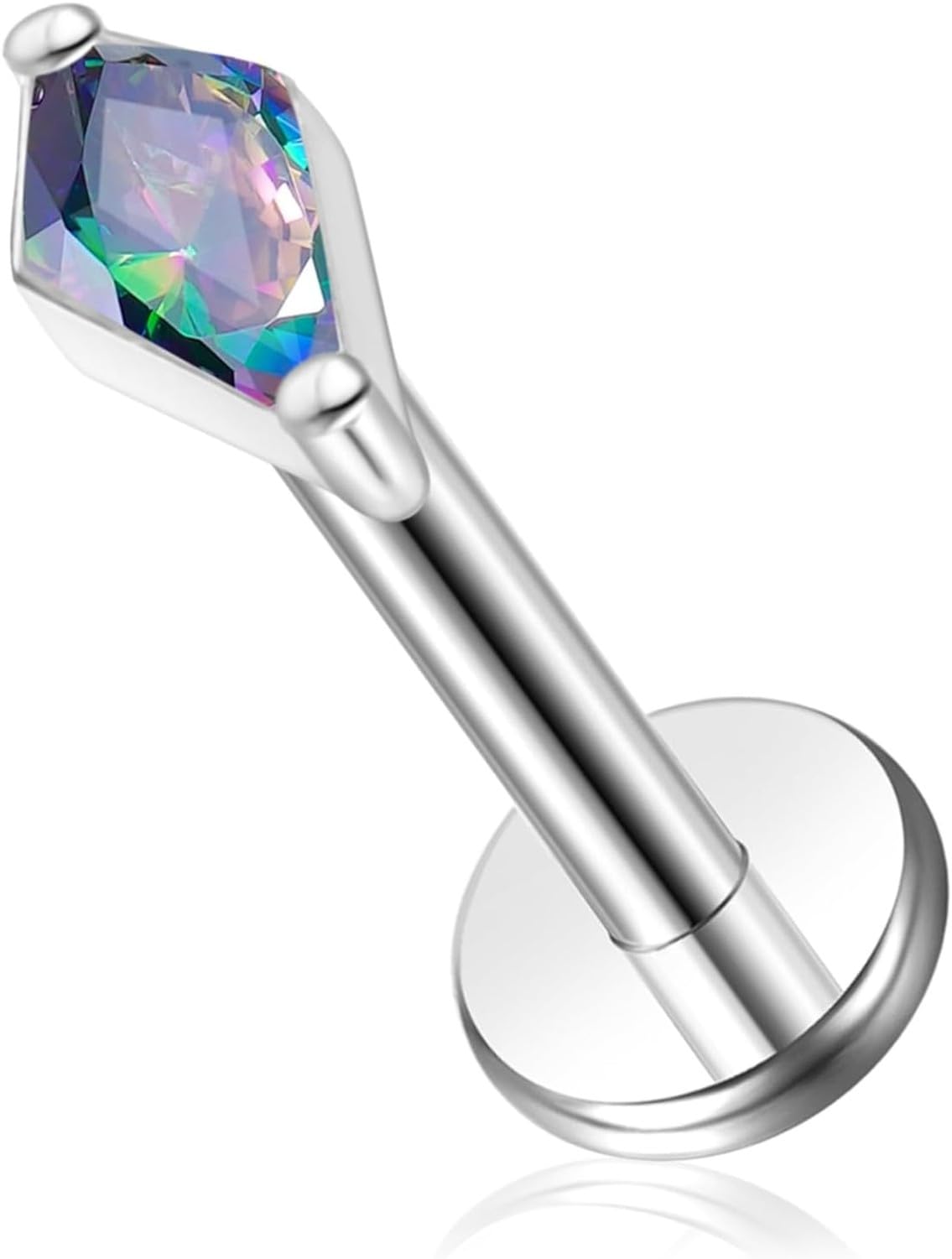 XIUNYIE 1pcs G23 Titanium Threadless Labret Stud Push-In CZ Cluster Earring for Tragus Helix Conch Lobe Rook Cartilage Piercing Jewelry, Rhombus VM