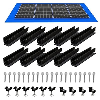 Solar Panel Mounting Brackets, Roof Mount Kit, Rails and Clamps Included for Thickness 1.18”-1.38”, in A Row Assembly on Tin, Flat and Sheet Rooftop, Aluminum Alloy (4pc-Black)