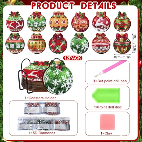 Sous-verres de Noël classiques lot de 12 avec support en métal