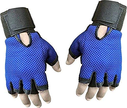 ZaySoo Leather Padded Palm Support Sport Gym Gloves with Long Wrist Support - Blue (B098NGL8FV) Amazon Price History, Amazon Price Tracker