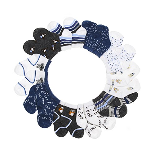 BARE HUGS Infant Boys 10 Pk All Weather Multicolored Socks Navy/White 12-24