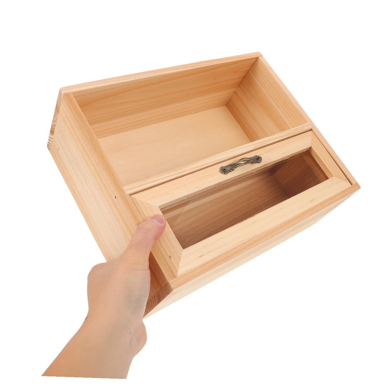 Schubladenbox aus natürlichem Holz für Büro, 2 Schubladen, Aufbewahrung für Kosmetik, Schreibtischzubehör und Heimdisplay, multifunktionales Kaktus-Design-Möbel
