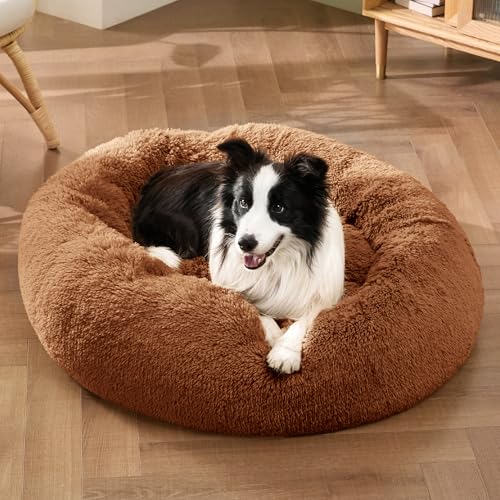 Image of Bedsure Calming Dog Beds Large Sized Dog Donut Washable Pet Bed,36ins Copper