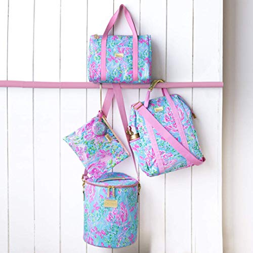 Image of Lilly Pulitzer Water Resistant Vinyl Beach Day Pouch, Zipper Bag Includes Drink Hugger, Small Pouch, and Towel Clips, Best Fishes, One Size, Beachy