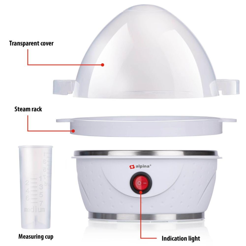 Alpina Cuiseur à Œufs Électrique 7 Œufs - Cuisson Parfaite Avec Perce-Œuf, Verre Doseur Et Signal Sonore