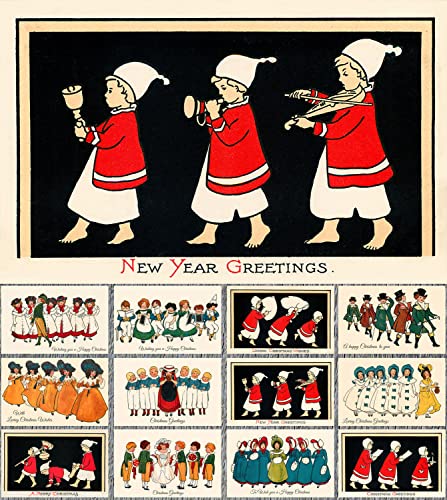 Image of PIXILUV CHRISTMAS CHOIRS (Pack of 12) Notecards Small Greeting Cards # Vintage Cute Children in Choirs and Groups ~ Vintage Christmas Postcards Reprint