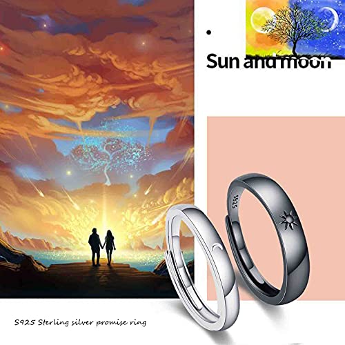 Sun and Moon Couple Rings 2pc 925 Sterling Sliver Engagement Couple Rings Adjustable Couple Matching Rings Engagement Wedding Band Set for Couples Him and Her Blake and White Promise Couple Ring2