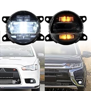 NSLUMO LED Fog Lamp DRL Daytime Running Light for Mitsub.ishi Lancer Ralliart Pajero Outlander L200 ASX Front Bumper Fog Light Reflectors Turn Signal Lights DLR Daylight 2PCS Smoked Lens