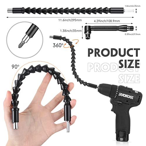 32 Pieces Flexible Drill Bit Extension Set Including 105° Right Angle Drill Attachment 1/4, 3/8, 1/2 Inch Hex Adapter Socket Bendable Magnetic Extender Universal Drill Bit Extension Screwdriver #TOP3