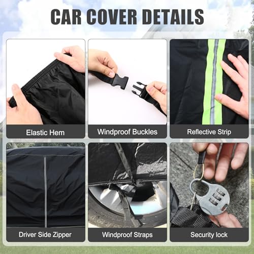 Image of Waterproof Car Covers Replace for 1998-2009 Mercedes Benz CLK320 CLK350 CLK430 CLK500, 6 Layers All Weather Car Cover with Zipper Door & Windproof Bands for Snow Rain Dust Hail Protection