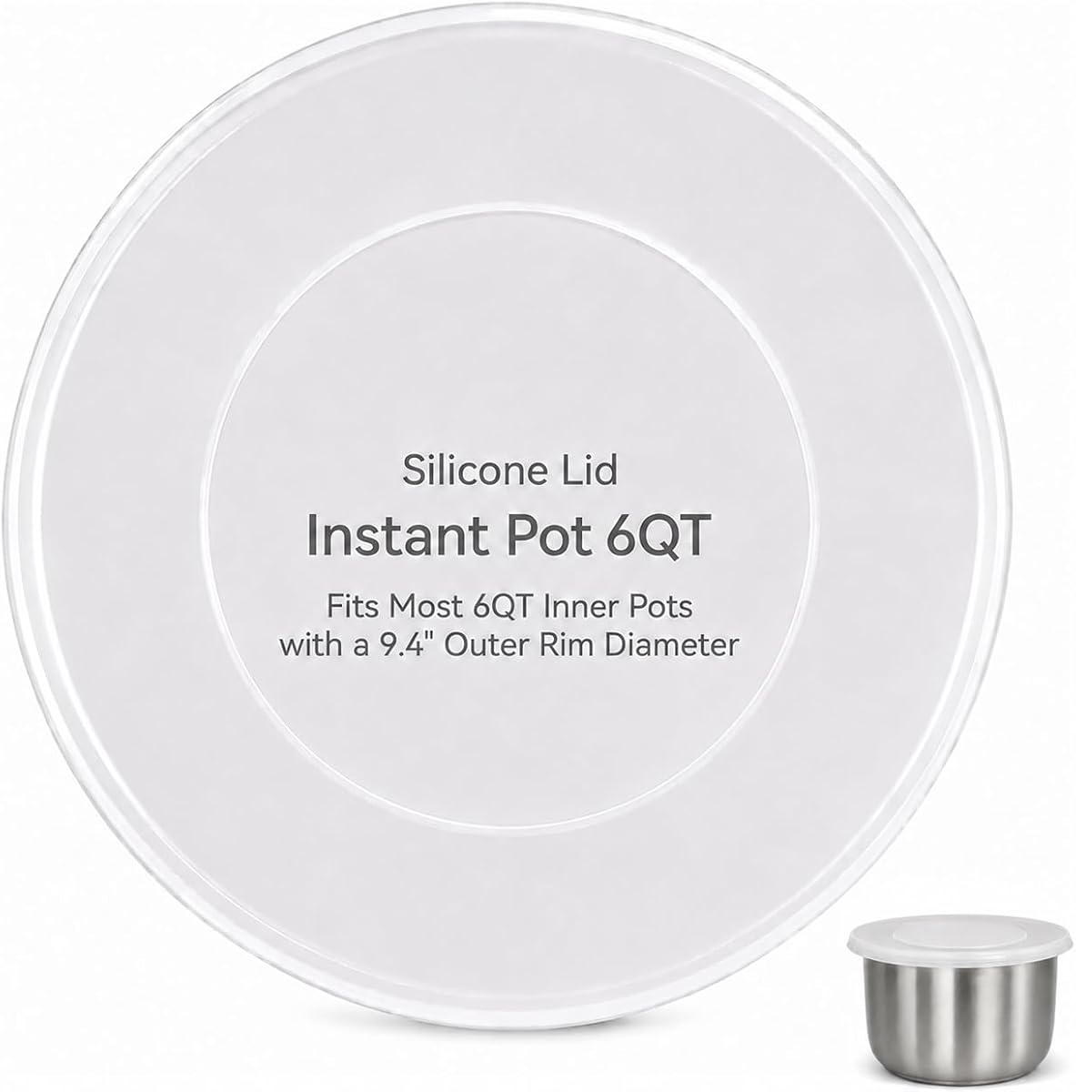 Silicone Lid for Instant Pot 6Q & 5Q, Airtight for Food Storage | Airtight & Reusable. Microwave, Freezer & Dishwasher Safe. Keeps food fresh.Translucent design.