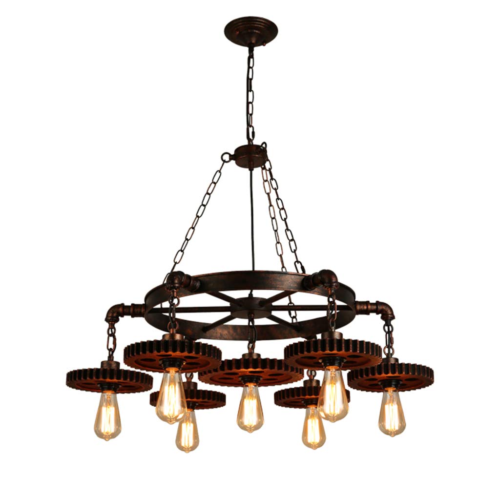 Retro Pendant Light Industrial Rustic Wrought Iron Hanging Lamp E27 * 7 Heads Vintage Gears Suspension Light Fixture Height Adjustable American Style Farmhouse Dining Table Living Room Bar Chandelier