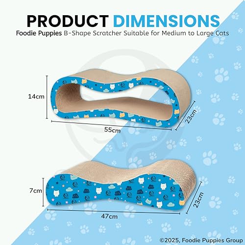 Image of Foodie Puppies 2 in 1 Cat Scratcher Pad with Catnip for Cats & Kittens - (B Shape Scratcher 55 x 23 x 14 cm) | Durable Corrugated Scratching House, Easy to Assemble | Furniture Protection.