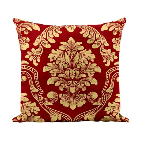 Coussin rouge damas chic pour sublimer votre canapé de salon