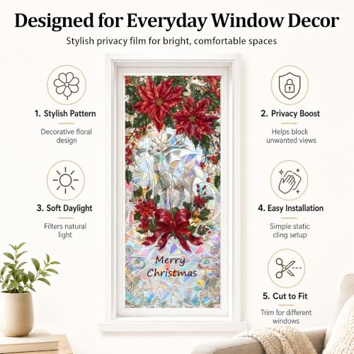 Película adhesiva para ventana 17x39 pulgadas decoración navideña miniatura 6