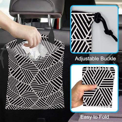 Image of Car Trash Bag Hexagonal Geometric Car Garbage Bag Hanging Car Trash Can for Back Seat with Drawstring, Waterproof Garbage Bags for Car Accessories Vehicle Travelling Camping Outdoor