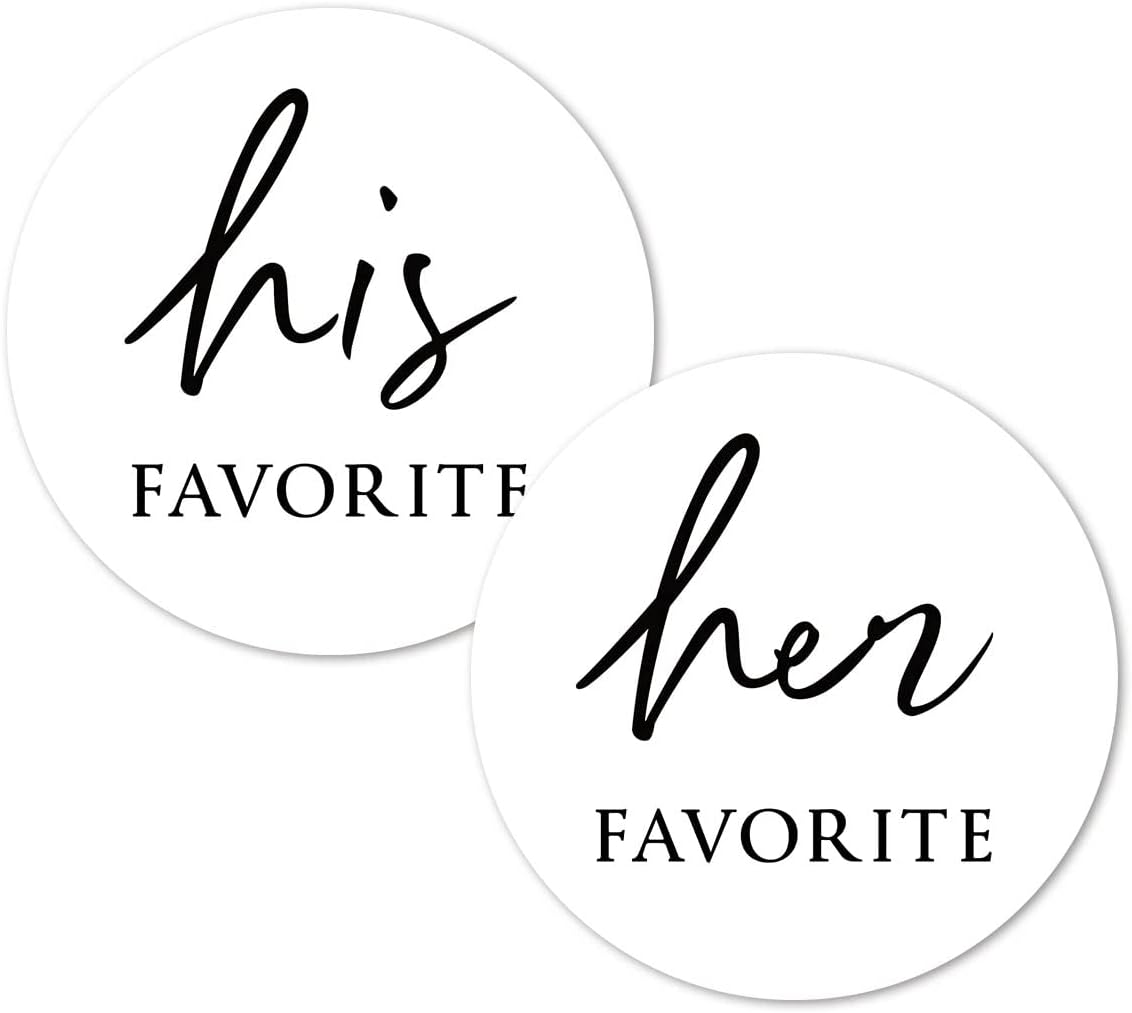White His Her Favorite Stickers, 1.5 inch Wedding Bridal Shower Party Favor Labels 96-Pack