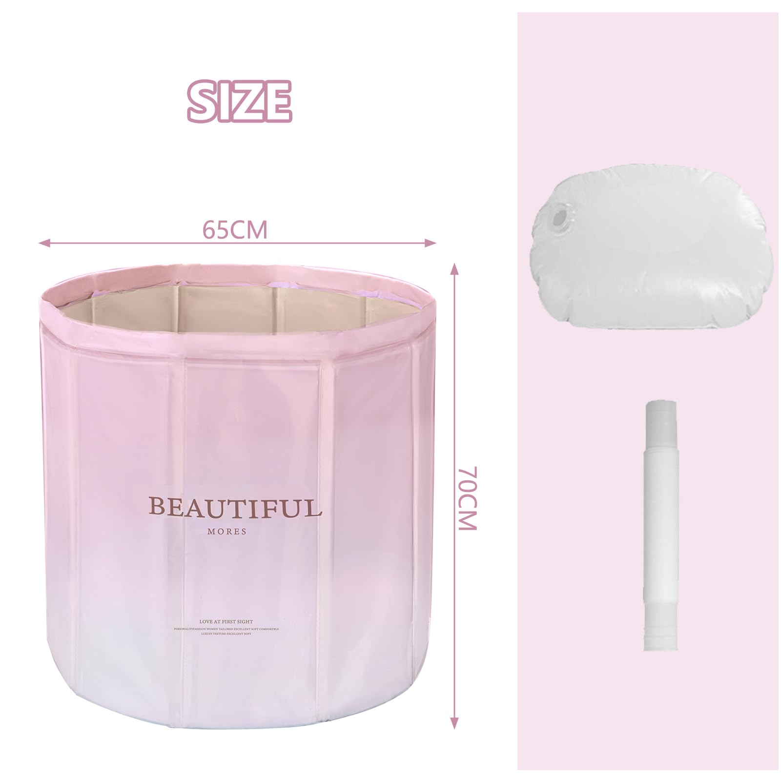 Vasca da bagno pieghevole, 70 x 60 cm, pieghevole, senza installazione, per sauna, doccia e bagno di ghiaccio, portatile, non gonfiabile (rosa)