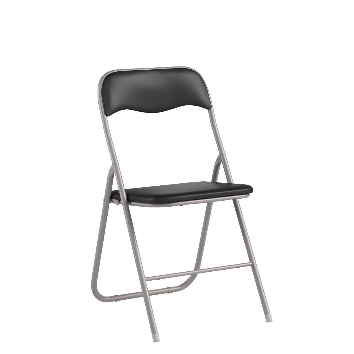 HAEST - Lot de 2 Chaises Pliantes, Chaise Pliante Rembourrée avec Cadre en Métal & Similicuir, Gain de Place, Charge Max. 100 kg, Idéale pour Cuisine & Jardin, Argent-Noir